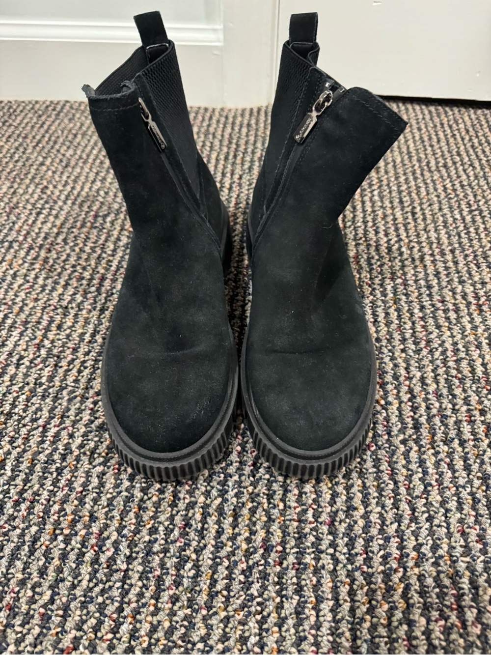 Blondo Black Suede Chelsea Booties with Side Zip Pull